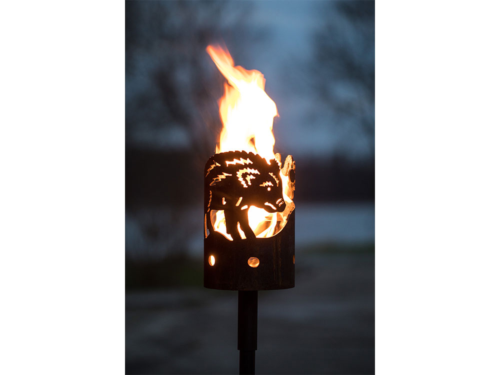 Gartenfackel groß Wildschwein - inkl. Fackelstiel 118 cm angespitzt und 1 x Brennmaterial