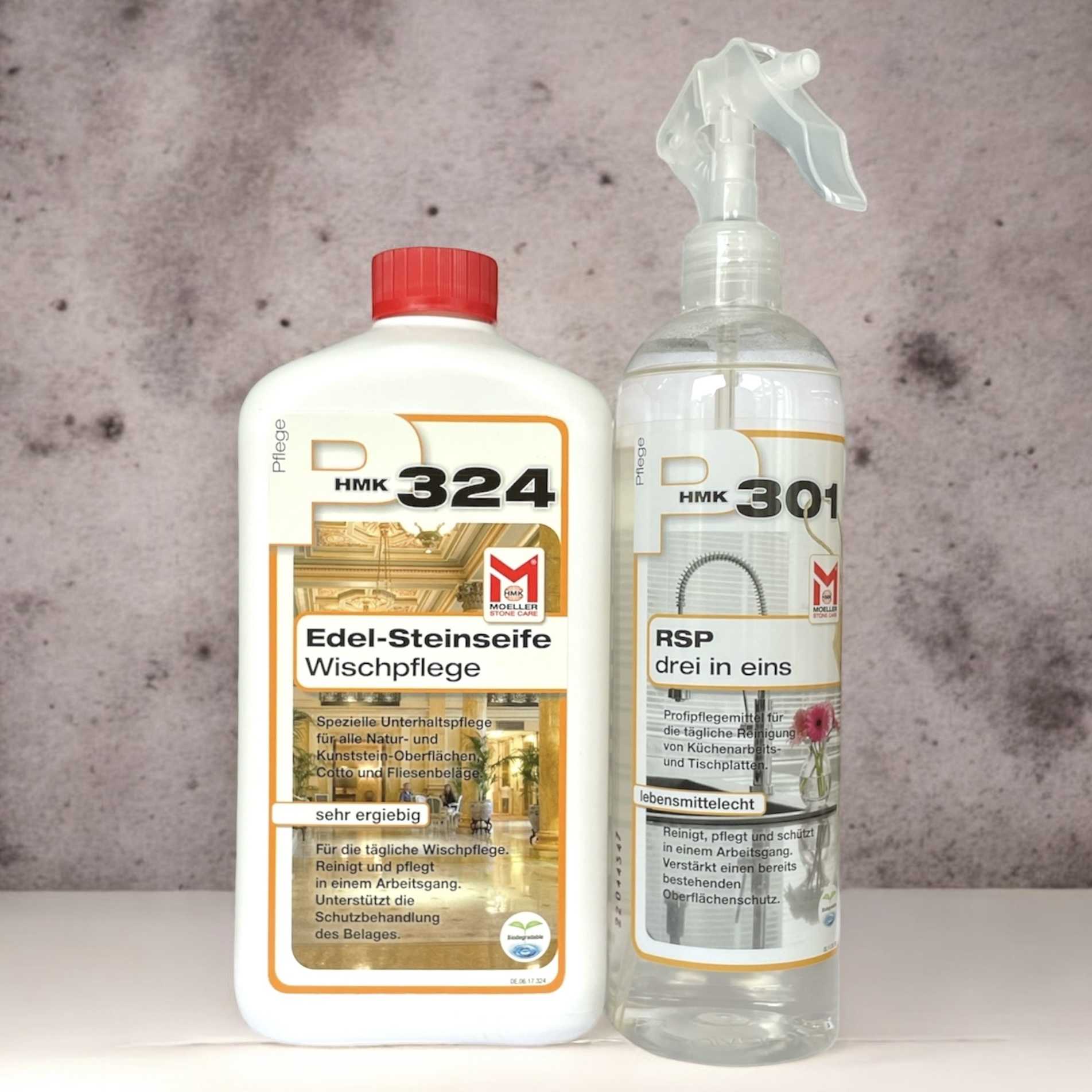 Set Primero P324 Edel-Steinseife 1 l, Wischpflege und P301 drei in eins 0,5 l für den Innenbereich