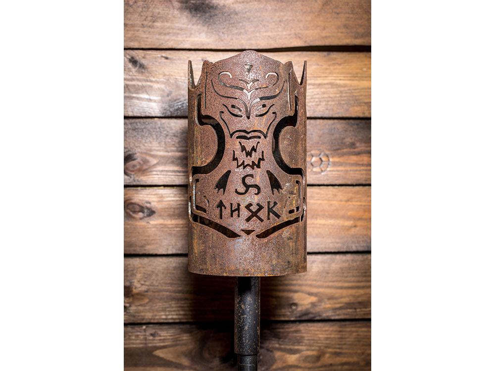 Gartenfackel groß Thors Hammer - inkl. Fackelstiel 145 cm angespitzt und 1 x Brennmaterial