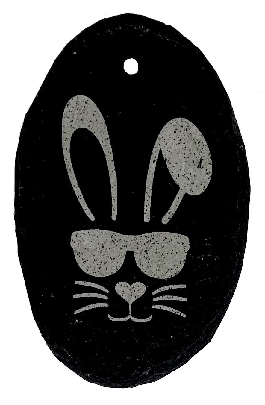 Primero Ostereier 4er SET mit Lasergravur, Hasengesicht flächig, ca. 8 x 6 cm, gelocht
